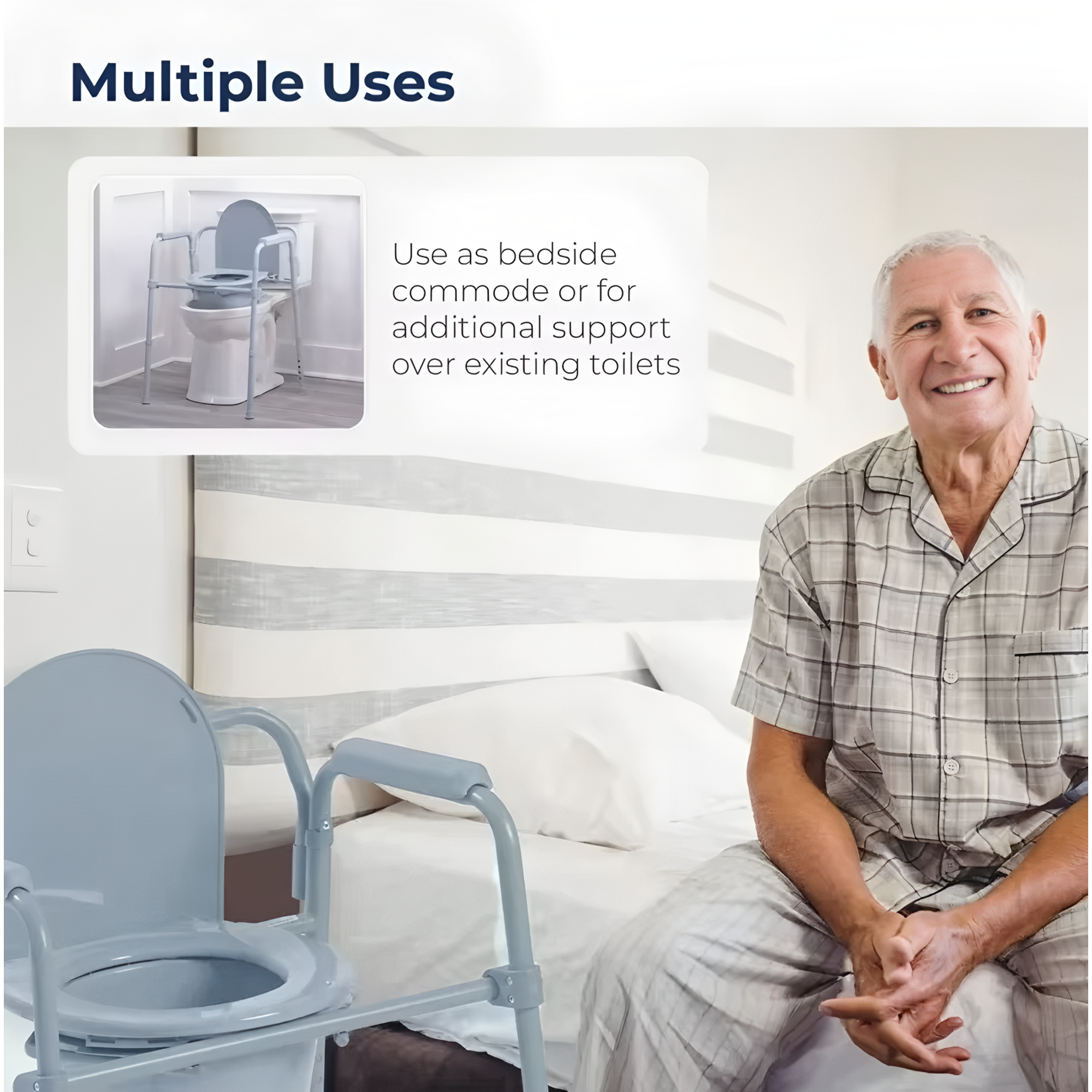 Folding Steel Bedside Commode Chair, Portable Toilet, 350 Pound Weight Capacity
