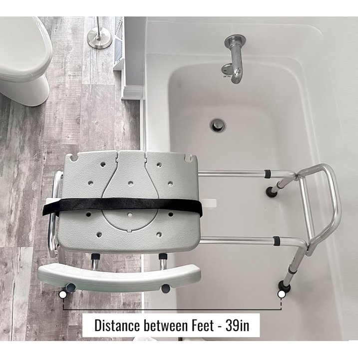 Tub Transfer Bench and Shower Chair with Non Slip Aluminum Body, FSA Eligible, Adjustable Seat Height and Cut Out Access, Holds Weight up to 400 Lbs, Bath and Shower Safety, Transfer Bench