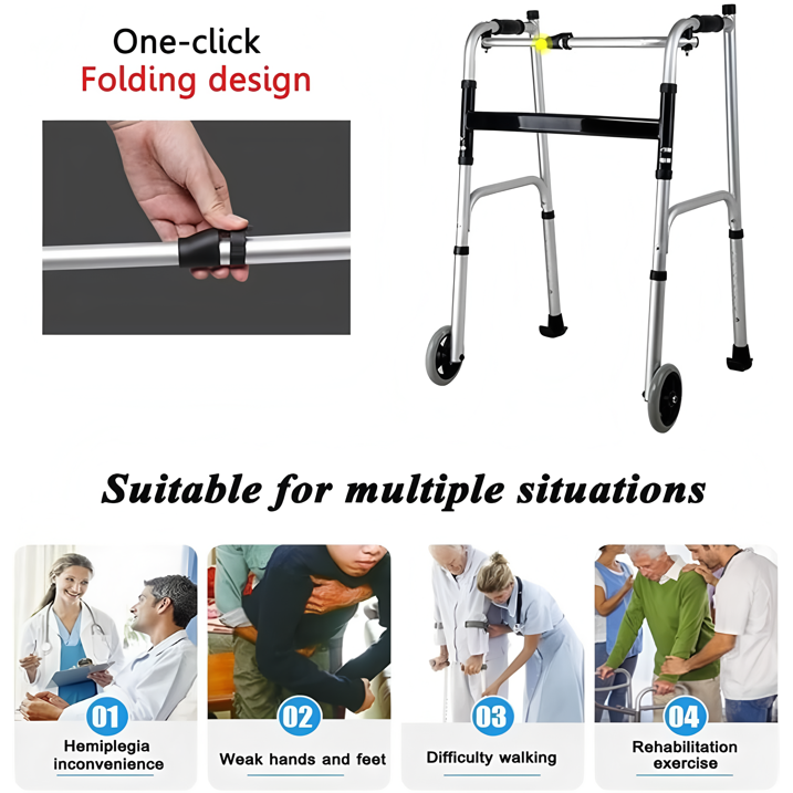 Walking Frame Elderly Walking Aid Lightweight Folding Standard Walkers Wheeled with Padded Seat Arm Support Type Walker Yearn